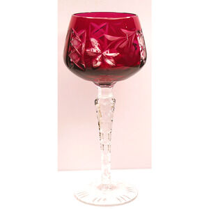 Lausitzer LA15 Ruby Red Hock Wine Glass 3 Cut Foot 8" Germany